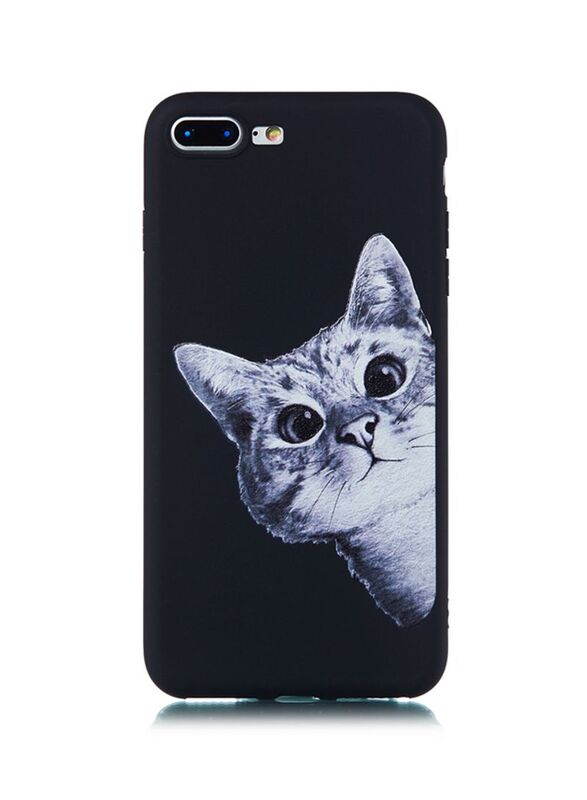 Apple iPhone 7 Plus TPU Painted Pattern Cat Printed Soft Case Cover, Black