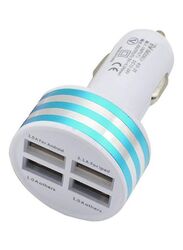 Voberry 4-Port USB Car Charger With Micro USB Charging Cable, White/Blue