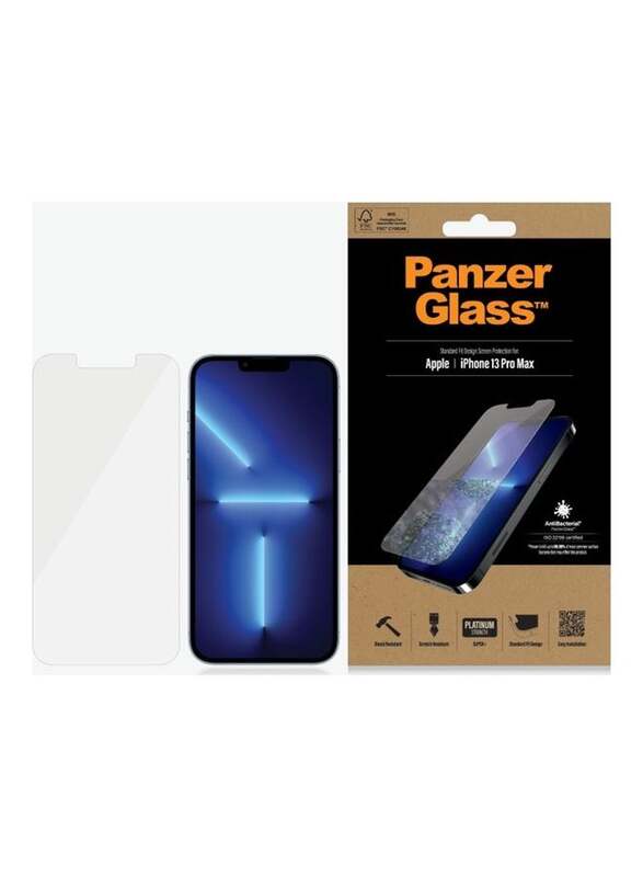 Panzerglass Standard Fit Tempered Glass Screen Protector with Anti-Microbial for Apple iPhone 13 Pro Max, PNZ2743, Clear