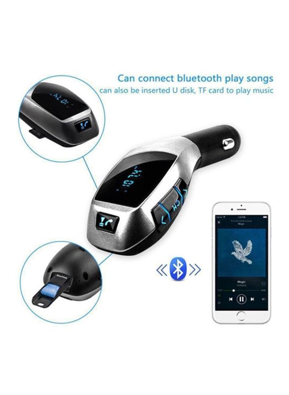 X5 LCD Wireless FM Transmitter MP3 Player TF Car Kit Charger, Black