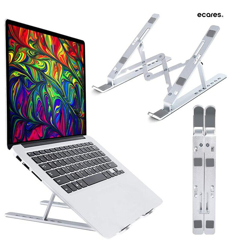 

ECARES Laptop Stand, Portable Aluminum Laptop Holder, Riser for Desk, Adjustable, Foldable Ventilated Cooling, Compatible with 10-16 inch such as Appl