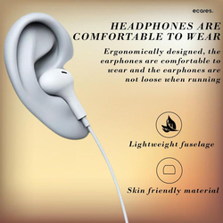 Ecares Wired In-Ear Earphones, White.