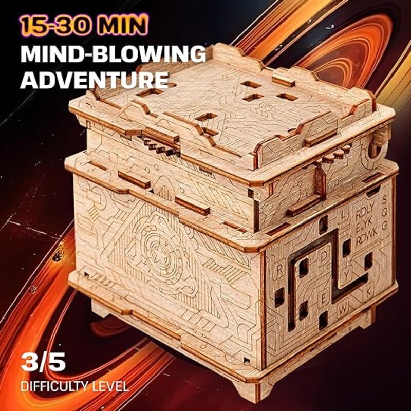 ESC WELT Orbital Mystery Wooden Puzzle Box - Holiday Ramadan Decorative Small Birthday Gift Box - Surprise Party Favor Box for Sweets, Treats, Candy - Love Wedding Souvenirs for Guests