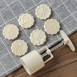 Dltsli Cookie Press Cake Stamp Moon Cake Mould with 6 Stamps, Multicolour