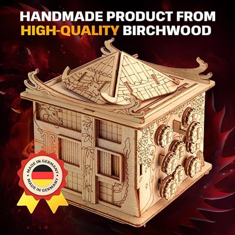 ESC WELT House of Dragon Wooden Secret Puzzle Box - Board Games for Family, Adults, Kids - Mystery Escape Room in a Box & Educational Brain Teasers - Unique Birthday Ramadan Gifts for Women & Men