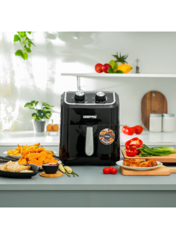 Geepas Air Fryer- 1600W, 5 L Capacity With A Rack, Equipped With VORTX Air Frying Technology