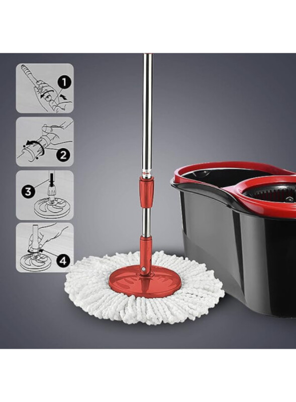 Royalford - Easy Spin Mop And Bucket Set 360 degree Spinning Mop, Easy Press Stainless Steel Handle And Easy Dryer Basket (RF8559)