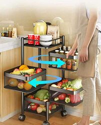 Multi-Function Home Kitchen Bathroom Storage Basket Trolley, Black