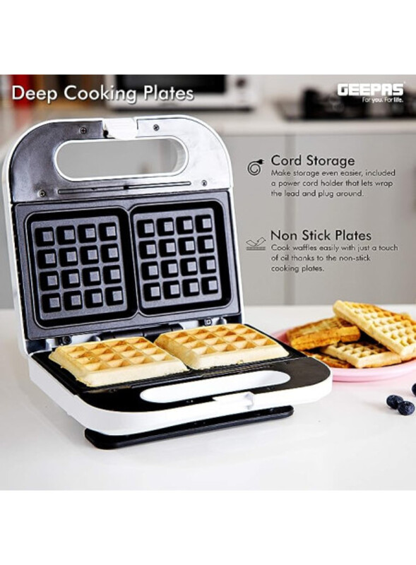 Geepas - Waffle Maker, Electric Waffle Maker 2 Slices, Non-Stick Waffle Maker With Adjustable Temperature Control