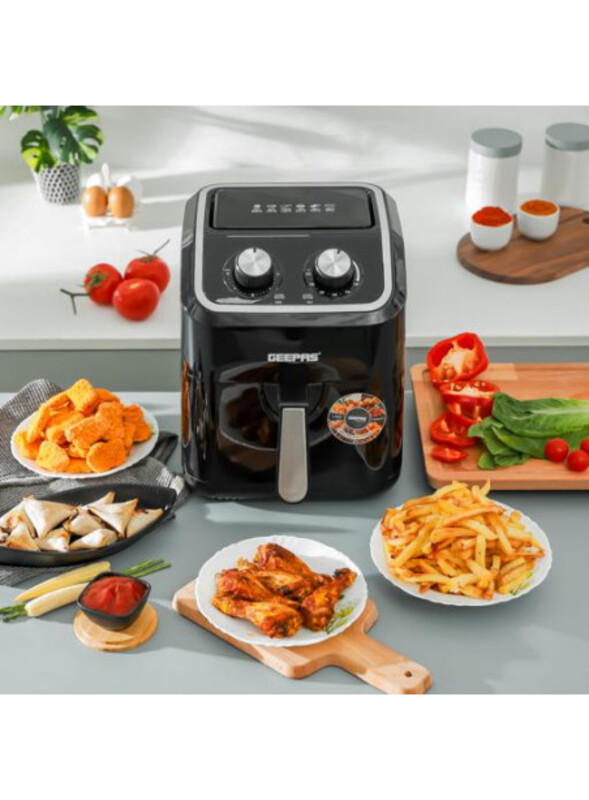 Geepas Air Fryer- 1600W, 5 L Capacity With A Rack, Equipped With VORTX Air Frying Technology