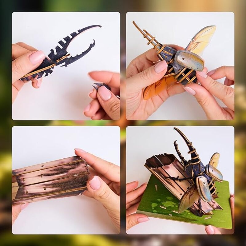 ESC WELT Dynastes Hercules - Hercules Beetle 3D Puzzle - DIY Wooden Animal Puzzle - 3D Puzzle for Children - Wooden Craft Set for Children - Brain Teaser Wooden Puzzle - Toy Gifts for Christmas