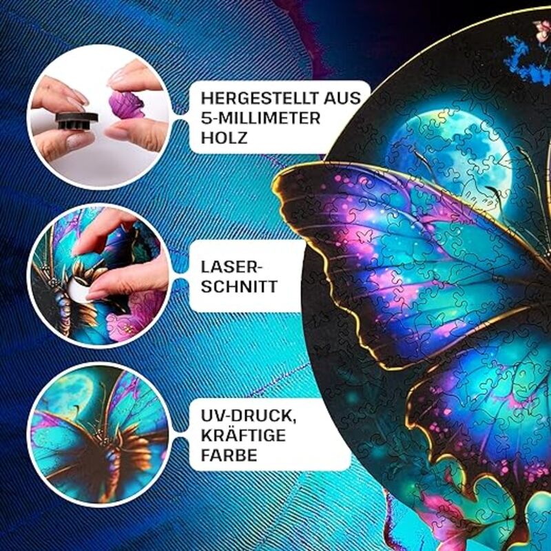 ESC WELT Wooden Butterfly Puzzle 200 Pieces - Captivating Mind Entertainment for Teens and Adults - Fun and Environmentally Friendly Toy - Wooden Puzzle