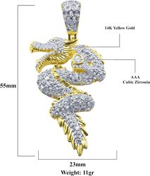 14k Yellow Gold Over Real Sterling Silver Good Luck Dragon Diamond Pendant Chain in Chinese culture, the dragon is the most powerful, fortuitous character, 925 Silver Sterling