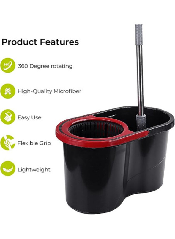 Royalford - Easy Spin Mop And Bucket Set 360 degree Spinning Mop, Easy Press Stainless Steel Handle And Easy Dryer Basket (RF8559)