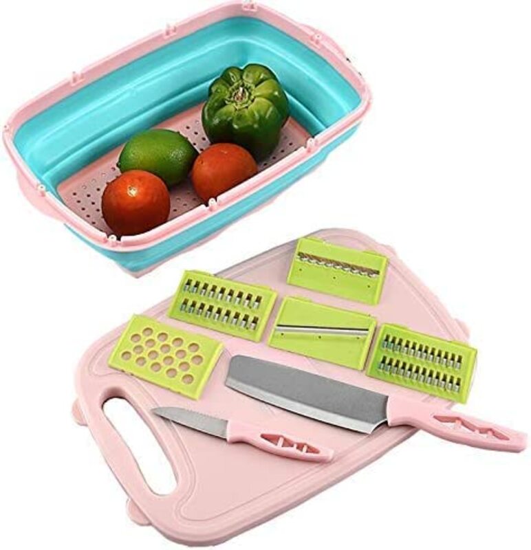 GStorm 9-in-1 Multi Functional Cutting Board With Drain Basket, Multicolour