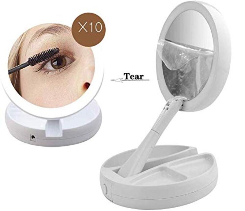 Yunfeng Lighted Folding Makeup Mirror Finishing Touch Flawless Folding Mirror with 21 LED Lights, White