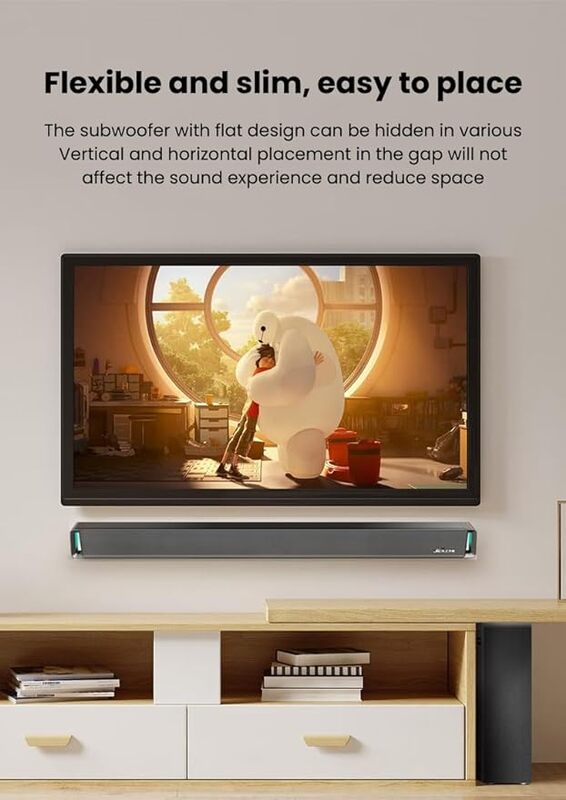 Jiekemi Bluetooth Soundbar (S301) For Movie/Music Mode With RGB Ambient Lights Multifunctional Sound Quality Deep Bass Slim Body Wireless Speaker HDMI/USB/BT/AUX Bluetooth Speaker - Black