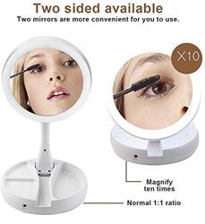 Yunfeng Lighted Folding Makeup Mirror Finishing Touch Flawless Folding Mirror with 21 LED Lights, White