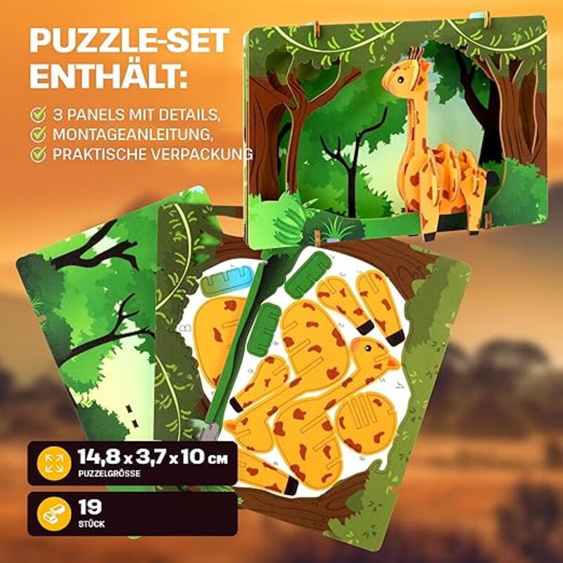 ESC WELT Giraffe - Giraffe 3D Puzzle - DIY Wooden Animal Puzzle - 3D Puzzle for Children - Children's Wooden Craft Set - Brain Teaser Wooden Puzzle