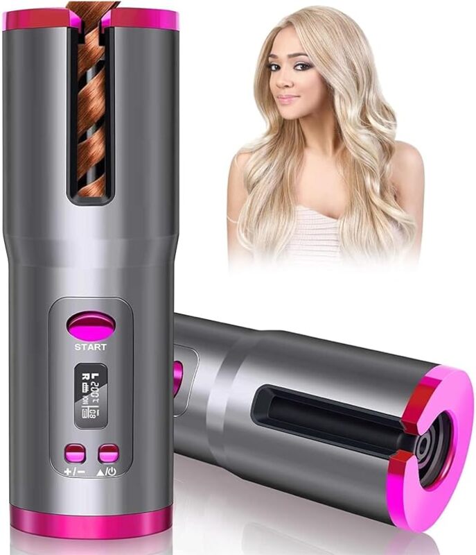 GStorm Hair Curler, Cordless Automatic Hair Curler, 6 Portable Adjustable Temperatures with LCD Display, Professional Curling Iron Advanced Ceramic Fast Heating, USB Rechargeable (HG800GST)