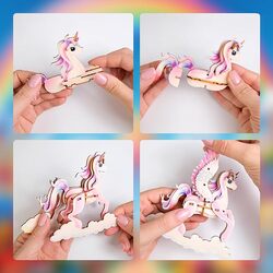 ESC WELT Unicorn - Unicorn 3D Puzzle - DIY Wooden Animal Puzzle - 3D Puzzle for Children - Children's Wooden Craft Set - Brain Teaser Wooden Puzzle