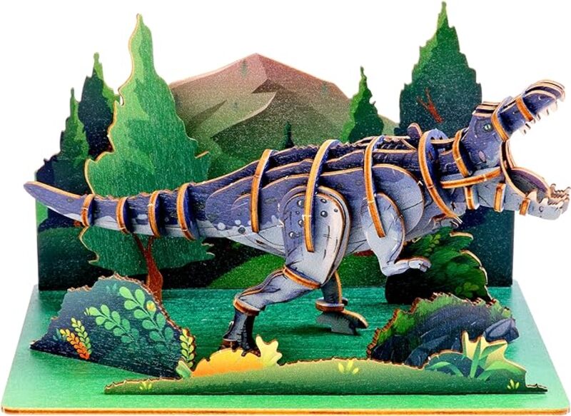 ESC WELT Tyrannosaurus Dinosaur 3D Puzzle - Wooden Animal Puzzle DIY - 3D Puzzle for Kids - Wooden Craft Kit for Kids - Wooden Puzzle - Toys Gifts for Christmas