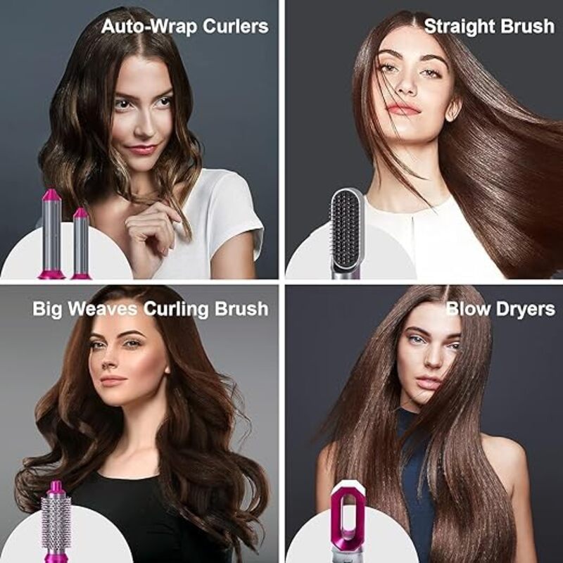 GStorm 5 in 1 Hair Curlers Rollers, Hair Curling Wand Detachable Styler, Negative Ion Straightener Hair Curler for Straightening Curling Drying Combing Scalp Massage Styling