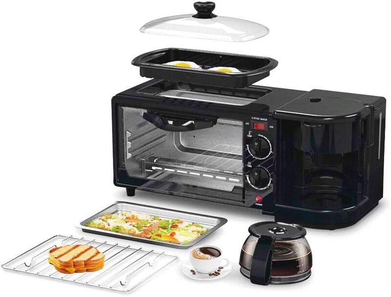 GStorm 3 in 1 Breakfast Maker Machine with Mini Toaster Electric Oven, Black