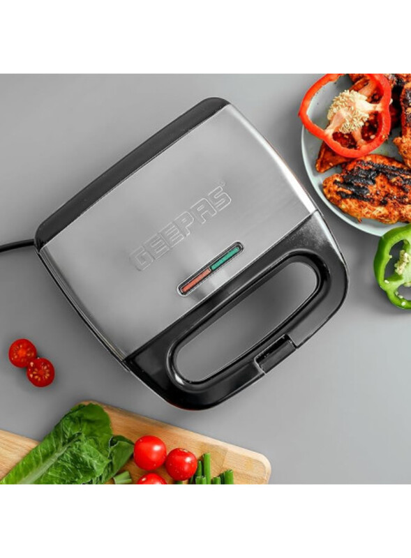 Geepas - 750W Grill Maker, Non-Stick Plates Stainless Steel Press, Sandwich Toaster, 2 Slice Capacity