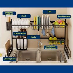 GStorm Over The Sink Stainless Steel Dish Rack Dish Drainer Drying Dryer Rack Holder With Draining Board Chopsticks Holder For Kitchenware 85cm - Black