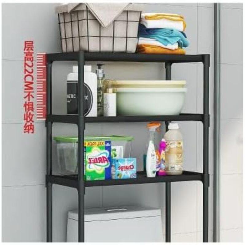 GStorm 3 Layers Space Saver Bathroom Storage Shelf Over Toilet Rack Expandable Shelf Washing Machine Storage Rack, Washing Machine Laundry Rack Organizer (Black)