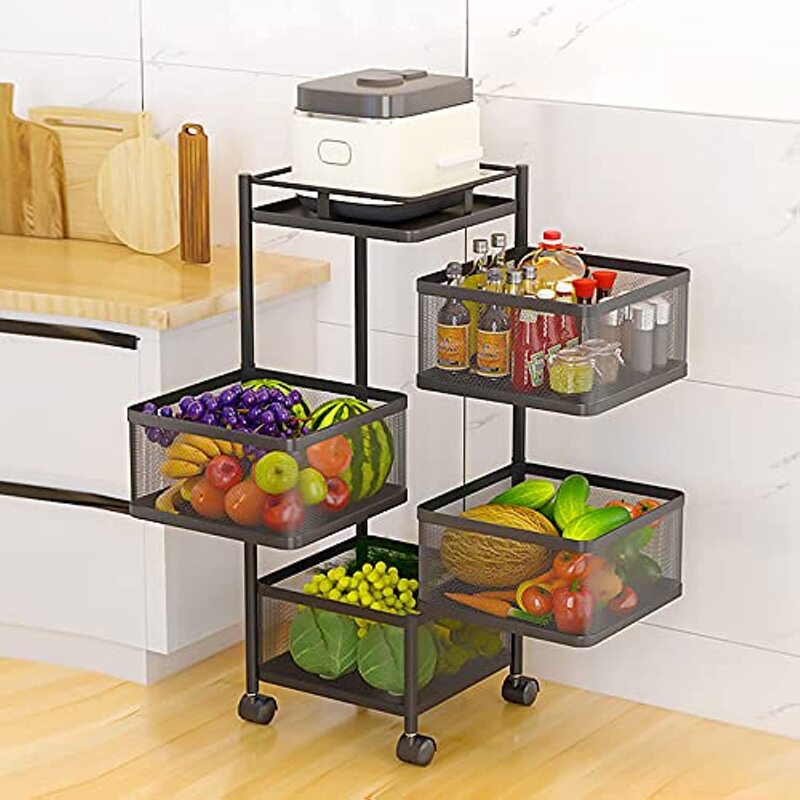 Multi-Function Home Kitchen Bathroom Storage Basket Trolley, Black