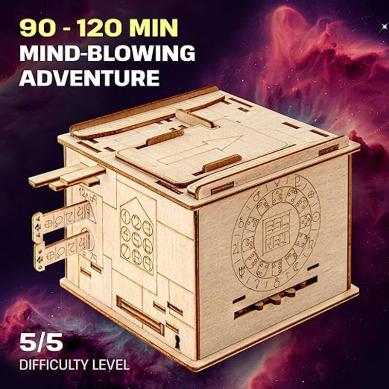 ESC WELT Space Box - Birch Wood Puzzle Box for Teens - 3D Puzzles for Adults - Advanced Wooden Brain Teaser Puzzle for Birthday Party and Family Night - Wooden Puzzle Box