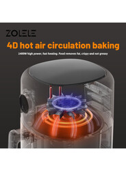 Zolele ZA004 مقلاة هوائية كهربائية سعة 4.5 لتر طلاء غير لاصق مقبض سلة مقلي للتحكم في درجة الحرارة وعاء سحب تلقائي إيقاف التشغيل - أبيض