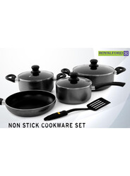 Royalford - 8Pcs Non-Stick Cookware Set, 2.5mm Body Thickness, Scratch Resistant, Tempered Glass Lids, CD Bottom - RF4999