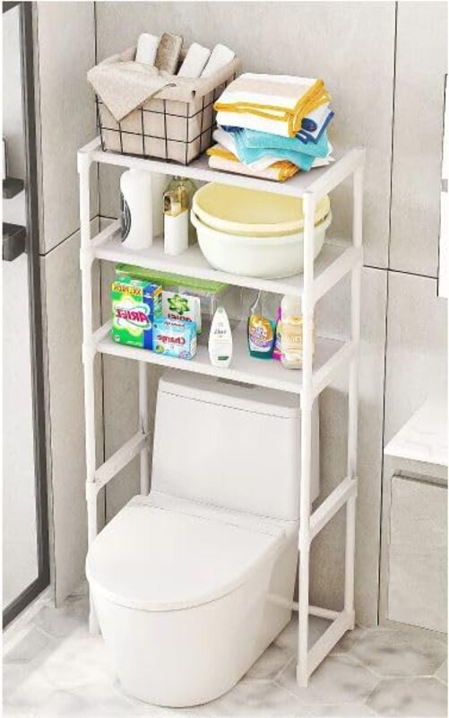 GStorm 3 Layers Space Saver Bathroom Storage Shelf Over Toilet Rack Expandable Shelf Washing Machine Storage Rack, Washing Machine Laundry Rack Organizer (White)