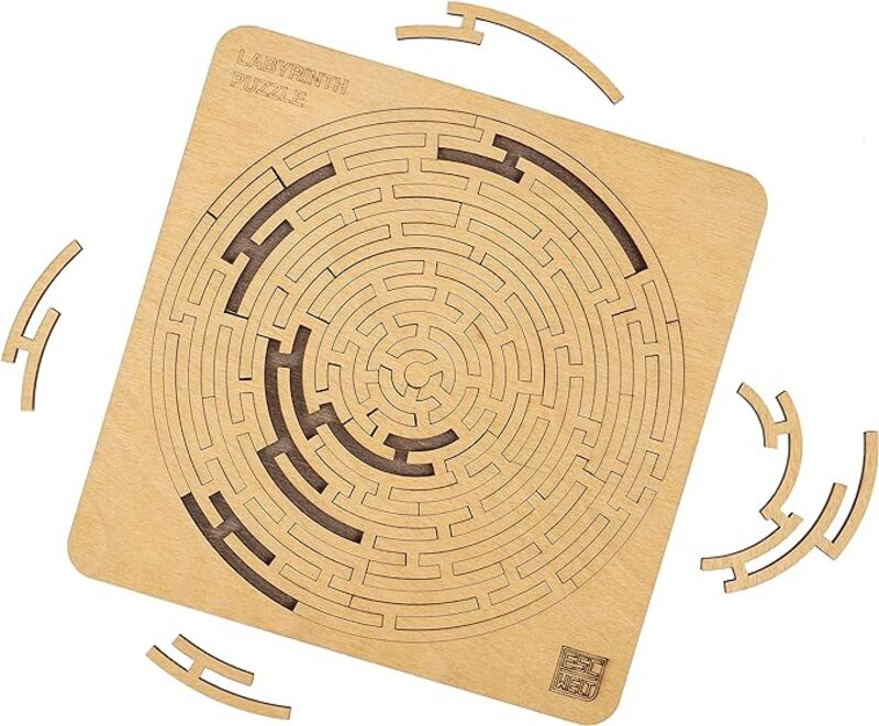 ESC WELT Labyrinth Puzzle - 40 pcs Wooden Laser Cut Logical Game. Birthday Gift and Fun Present for Friends and Family. Geometric Educational Jigsaw Puzzle from Birch Wood