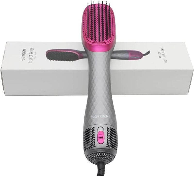 GStorm - 3 in 1 Hair Dryer Brush Straightener Brush Professional 1000W Powerful Ceramic Tourmaline Ionic Hot Air Brush One Step Hair Dryer and Styler for All Hair Types, Rose, 33 * 7 * 5 cm