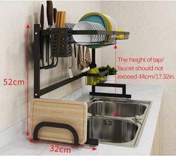 GStorm Over The Sink Stainless Steel Dish Rack Dish Drainer Drying Dryer Rack Holder With Draining Board Chopsticks Holder For Kitchenware 85cm - Black