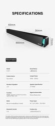 Jiekemi Bluetooth Soundbar (S301) For Movie/Music Mode With RGB Ambient Lights Multifunctional Sound Quality Deep Bass Slim Body Wireless Speaker HDMI/USB/BT/AUX Bluetooth Speaker - Black