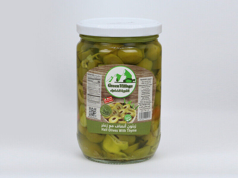 

green Village Half Olives With Thyme 660gm