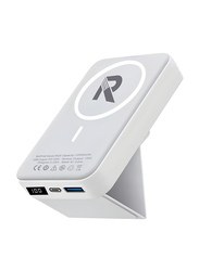 Raffae 10000 mAh Wireless Fast Charging Magnetic Power Bank with Foldable Stand, White