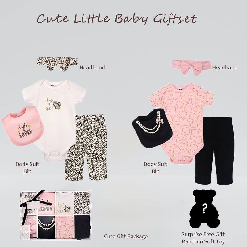 Baby Cute Body Suits & Pants Clothing Gift Set for Baby Girls, 8 Pieces, Newborn, Multicolour
