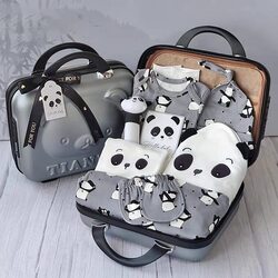 Panda Theme Baby Unisex Gift Set with Suitcase, One Size, Black/White
