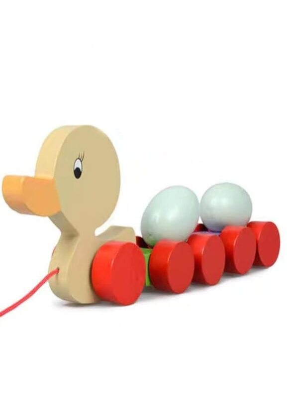 Wooden Pull Along Duck with 2 Eggs Toys for Baby, 1-5 Years, Multicolour
