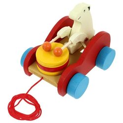 Wooden Bear Pull Wheel Car Baby Toys, 6 Months-7 years, Multicolour