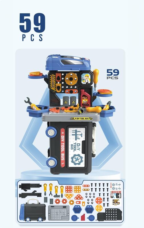 3 in 1 Multifunction 59 Pcs Tool Set Playset in Bus Theme For Boys and Girls