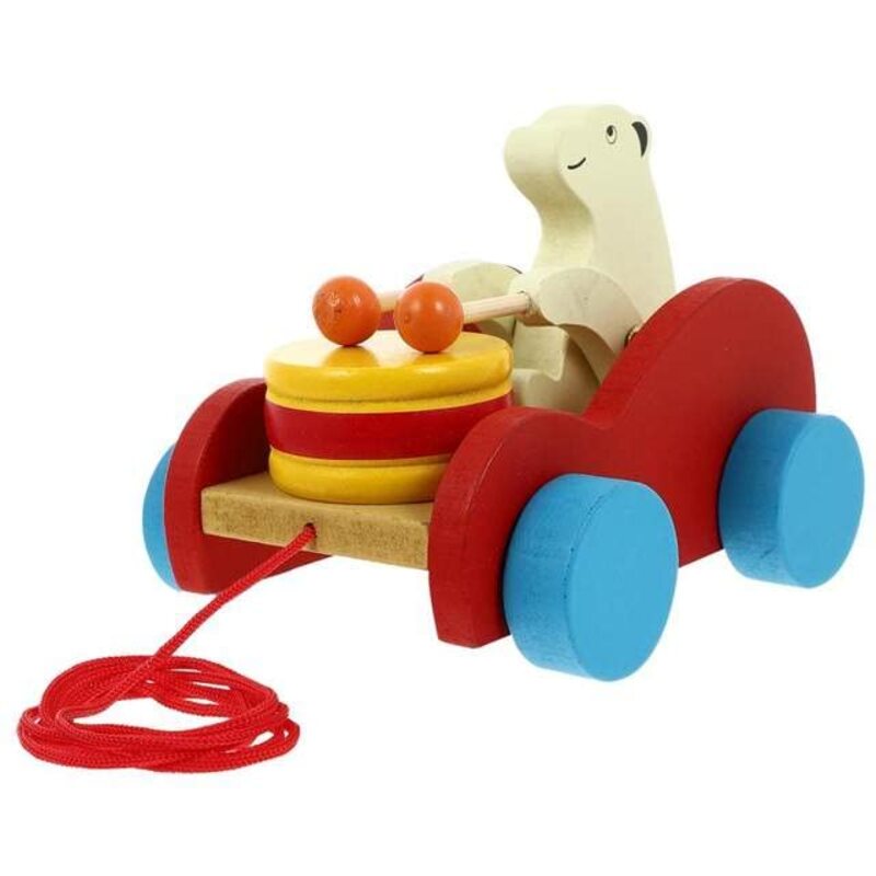 Wooden Bear Pull Wheel Car Baby Toys, 6 Months-7 years, Multicolour