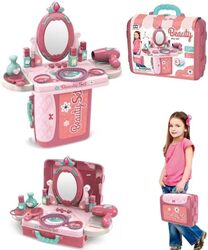 3 in 1 Pretend Beauty Dresser Vanity Makeup Play Set Pretend Playset in Suitcase for Girls