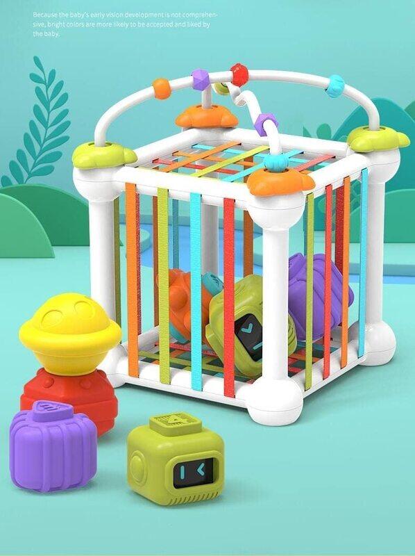 

Generic Baby Sensory Bin Toddler Shape Sorter Robot Toys Set Colorful Cube with 6 Sensory Shape Blocks, 1+ Year, Multicolour